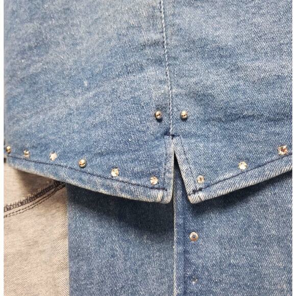 VINTAGE TUXEDO JEAN JACKET by Explosive Crystal Adorned Collar Size Large - Picture 9 of 10